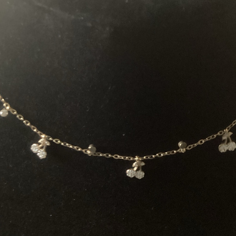 Delicate Gold Cherry Charm Necklace with Crystal Accents
